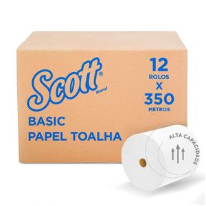 Papel Toalha Rolo Scott Basic 350m Folha Simples Caixa com 12 Unidades