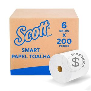 Papel Toalha Rolo Scott® Smart 200m Folha Simples - Caixa Com 6 Unidades