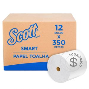 Papel Toalha Rolo Scott® Smart 350m Folha Simples - Caixa Com 12 Unidades