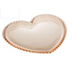 Prato De Cristal Pearl Bolinha Coração Ambar 20 Cm - Wolff