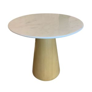Mesa Cone 100cm Base Madeira Natural Freijó e Tampo Branco