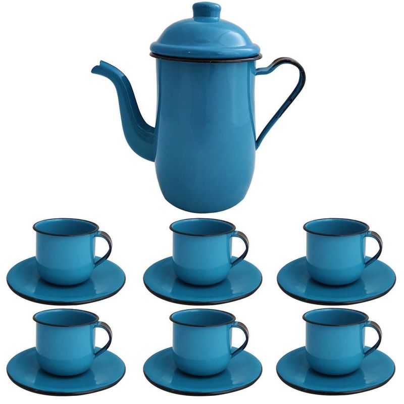 conjunto para chá/café 13 peças, xícaras,pires, bule. com suporte