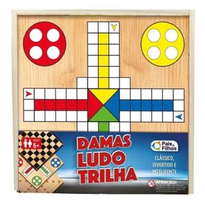Caixa Jogos Madeira 3 Em 1 Dama Ludo Trilha 2212