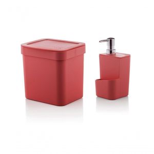 Kit Conj Cozinha Pia Lixeira E Porta Detergente Ou Vermelho