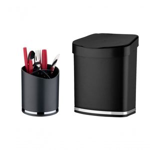 Kit 2 Peças Preto Future Lixera E Porta Talheres Utensilios