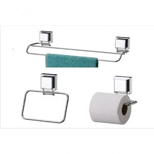 Conjunto Banheiro Kit Inox Ventosa Sucção 3 Peças Future