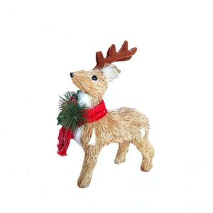 Rena Palha Em Pé De Natal Com Cachecol Vermelho 26Cm Bc619