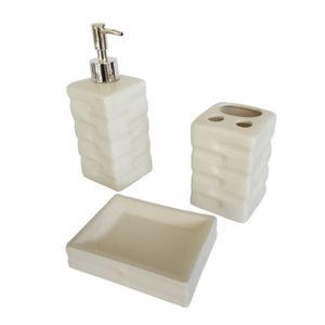 Kit Banheiro 3 Peças Em Cerâmica Branca Trabalhada Kit 3 Pçs.