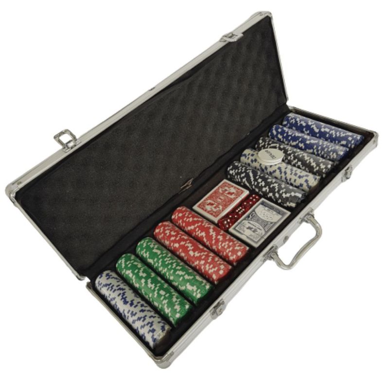 Maleta de poker 500 fichas baralho dados kit completo jogador