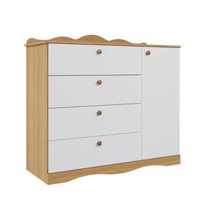 Cômoda Infantil 100% Mdf 1 Porta 4 Gavetas Encanto Permobili Nature/Branco Nature/Branco