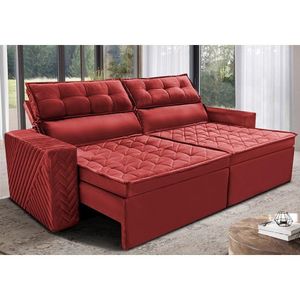 Sofá Retrátil E Reclinável 2,30m Cama Inbox Charm Velusoft Vermelho
