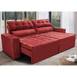 Sofá Retrátil E Reclinável 2,00m Cama Inbox Charm Velusoft Vermelho