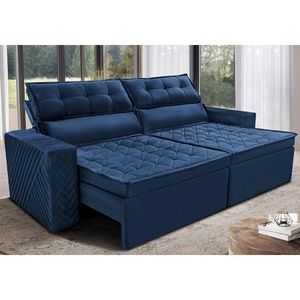 Sofá Retrátil E Reclinável 2,00m Cama Inbox Charm Velusoft Azul