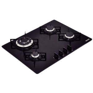 Cooktop Tramontina Trapézio Tripla Chama 4 Bocas Vidro Preto Bivolt