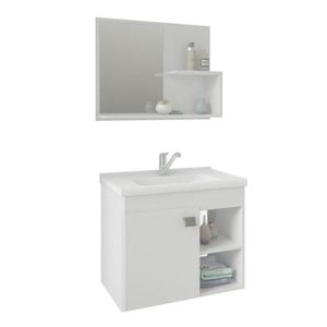 Conjunto Armário Para Banheiro 100% Mdf Bia Com Espelheira E Pia Mgm Móveis Branco Branco