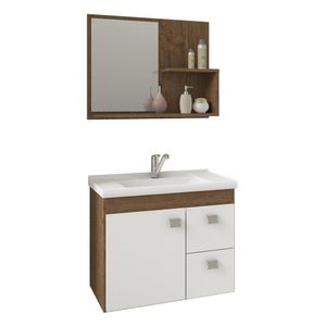 Conjunto Armário Para Banheiro Isa Com Espelheira E Pia Mgm Móveis Amêndoa/Branco Amêndoa/Branco