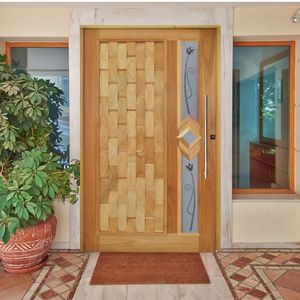 Kit Porta De Madeira Pivotante 210X110Cm Batente 14Cm Fechadura 803 Eucalipto