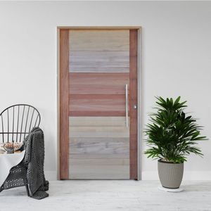 Kit Porta De Madeira Pivotante 210X120Cm Batente 14Cm Fechadura 803 Rolete Externa 3B Cedro