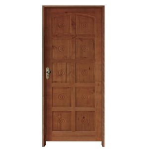 Kit Porta De Madeira 210X82Cm Batente 11Cm Fechadura Taco De Golf Externa Torneada 10 Bicos Pinus