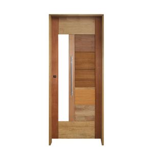 Kit Porta De Madeira Pivotante 210X82Cm Batente 14Cm Fechadura 803 Rolete Externa 3B Com Visor Cedro