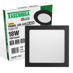 Painel De Led Quadrado Embutir 18w Preto Bivolt Taschibra 3000k Luz Quente