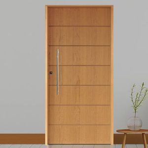 Kit Porta De Madeira Pivotante 210X82Cm Batente 14Cm Fechadura 803 Rolete Externa Imbuia