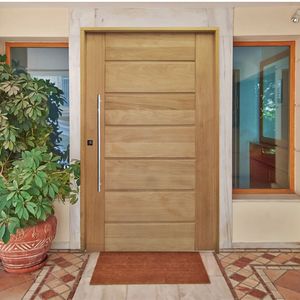 Kit Porta De Madeira Pivotante 210X140Cm Batente 14Cm Fechadura 803 Rolete 3B Tauari