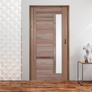 Kit Porta De Madeira 210X72Cm Batente 11Cm Fechadura Externa 3B Com Visor Padrão Cedrinho