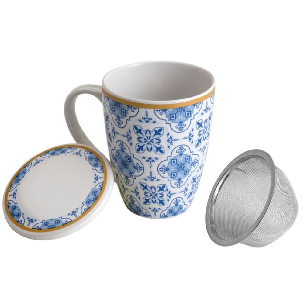 Jogo para Chá em Porcelana Branco com Azul - 14 peças