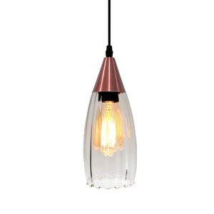 Lustre Pendente Taschibra Corcovado Vidro Canelado E27 Bivolt Cobre