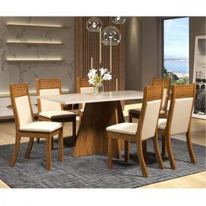 Mesa Dailus Com 6 Cadeiras Roma Imbuia Tecido Veludo Pastel Viero Imbuia/blonde Off White
