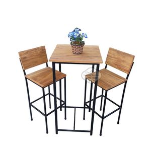 Conjunto Bistrô Com Mesa Quadrada E 2 Banquetas Em Madeira De Demolição E Ferro Sudeste Rústico