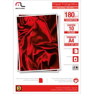 Papel Photo Glossy Multilaser 180Gr Tam.A4 C/10Fls