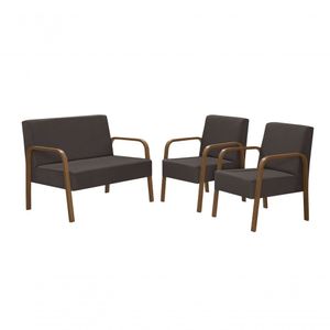 Conjunto Jade Braço Madeira Suede Marrom