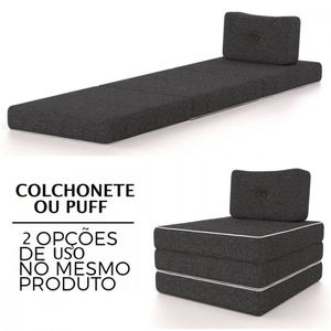 Colchonete Solteiro Pro Dormir Puff Multiuso Com Travesseiro 70x188x12 Grafite Probel Grafite