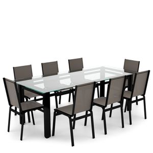 Sala Jantar Retangular 8 Lugares Alumínio Preto Tela Fendi