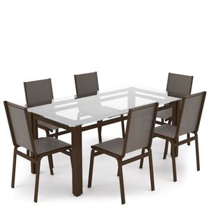 Sala Jantar Retangular 6 Lugares Alumínio Marrom Tela Fendi
