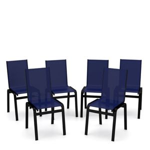 Kit 6 Cadeiras Jantar Gourmet Alumínio Preto Tela Azul