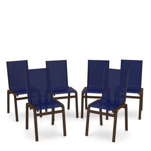 Kit 6 Cadeiras Jantar Gourmet Alumínio Marrom Tela Azul