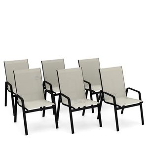 Kit 6 Cadeira Riviera Piscina Alumínio Preto Tela Bege