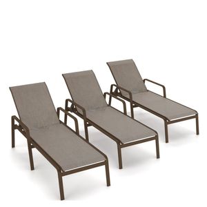 Kit 3 Espreguiçadeira Piscina Alumínio Marrom Tela Mocca