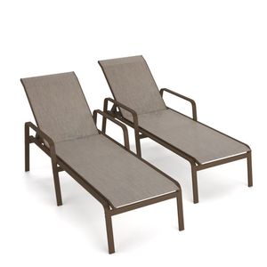 Kit 2 Espreguiçadeira Piscina Alumínio Marrom Tela Mocca