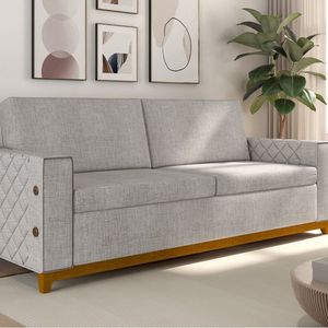 Sofá Living Vintage 3 Lugares 225cm Em Linho áspen Arte Cúbica Estofados Caramelo