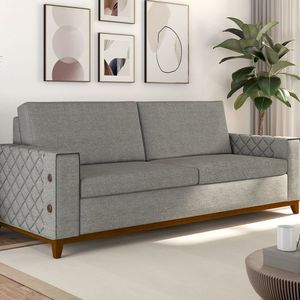 Sofá Living Vintage 3 Lugares 225cm Em Linho áspen Arte Cúbica Estofados Cinza