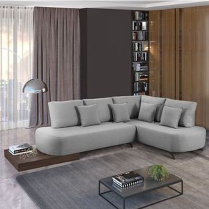 Sofá De Canto 4 Lugares Com Almofadas Decorativas Paris 2323 Estofart Cinza