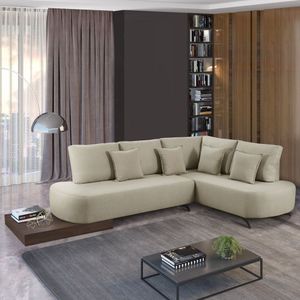 Sofá De Canto 4 Lugares Com Almofadas Decorativas Paris 2321 Estofart Creme