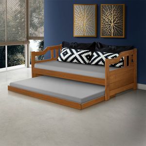Sofa Cama Solteiro De Madeira Com Cama Auxiliar Atraente - Imbuia - Cor: Marrom