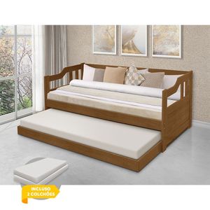 Sofá Cama Solteiro Com Cama Auxiliar Madeira Maciça - Kit 2 Atraente - Imbuia - Cor: Marrom