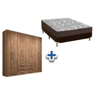 Cama Box Casal + Colchão D45 Ortobom + Guarda Roupa Master 8.6 Atacama