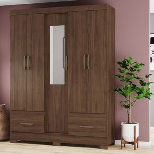 Guarda Roupa Casal 05 Portas 02 Gavetas Chale Briz Castanho